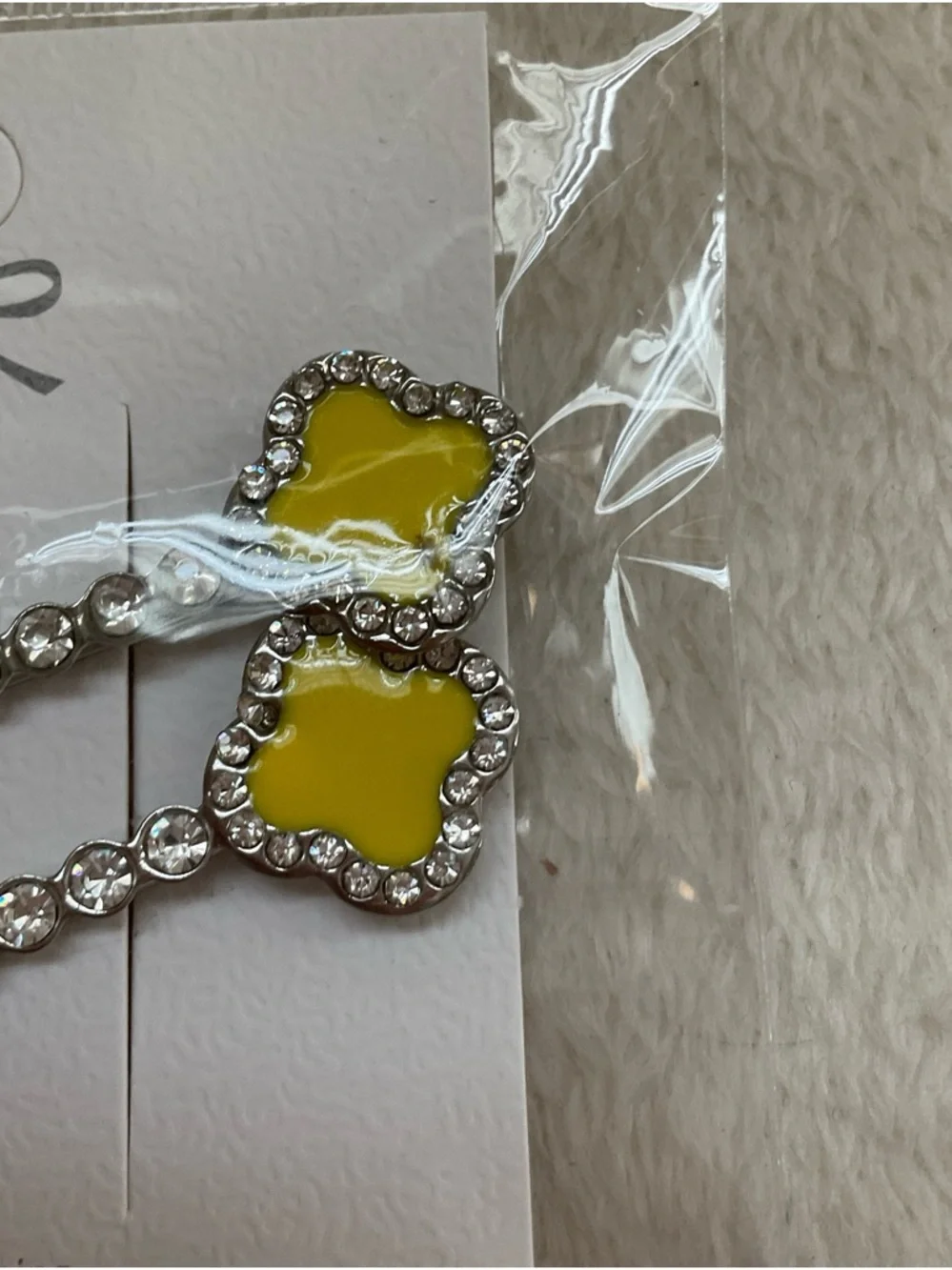 Girls Yellow Clover Rhinestone Hair Clips - Sparkle Accent